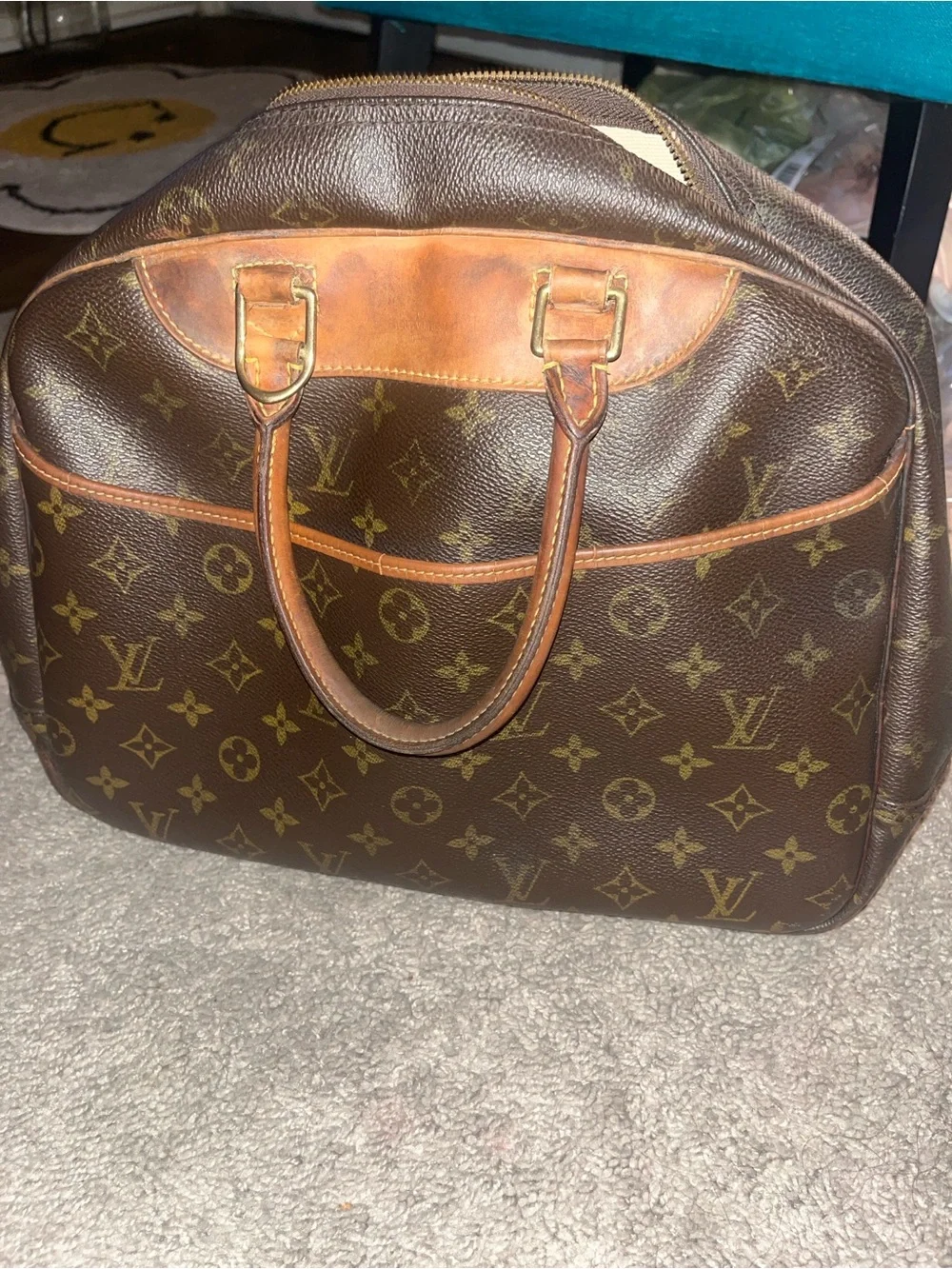 Authentic Louis Vuitton Monogram Deauville Canvas Satchel in Brown and Tan Small